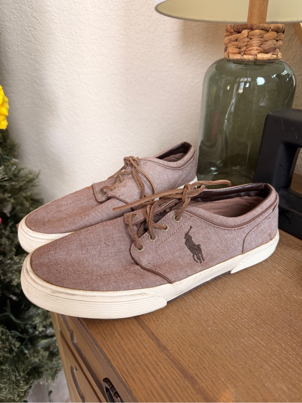 Polo by Ralph Lauren Men’s Tan Canvas Lace-Up Sneakers